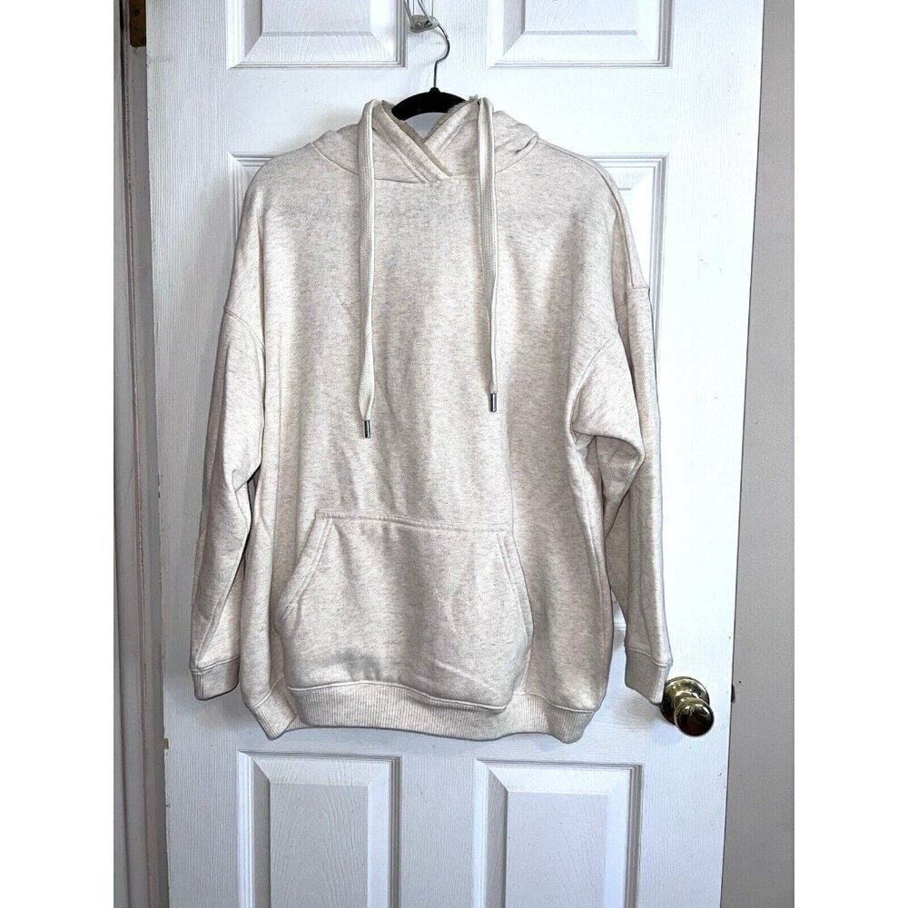 AERIE Oatmeal Fuzzy Oversized Pullover Sweatshirt Hoodie Sz S